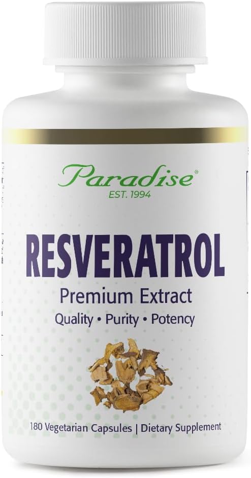 Paradise Herbs Resveratrol, Antioxidant, Super Potent, Ultra Pure, Vegan, Non GMO, Gluten Free, 180 vegetariske kapsler
