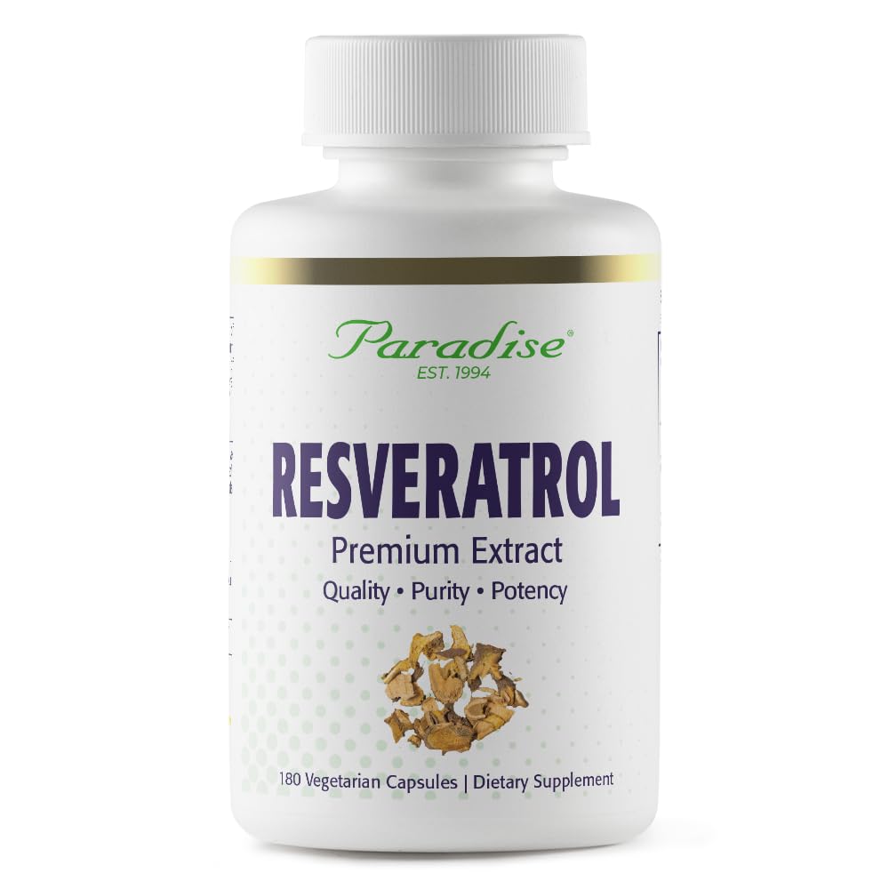 Paradise Herbs Resveratrol, Antioxidant, Super Potent, Ultra Pure, Vegan, Non GMO, Gluten Free, 180 vegetariske kapsler