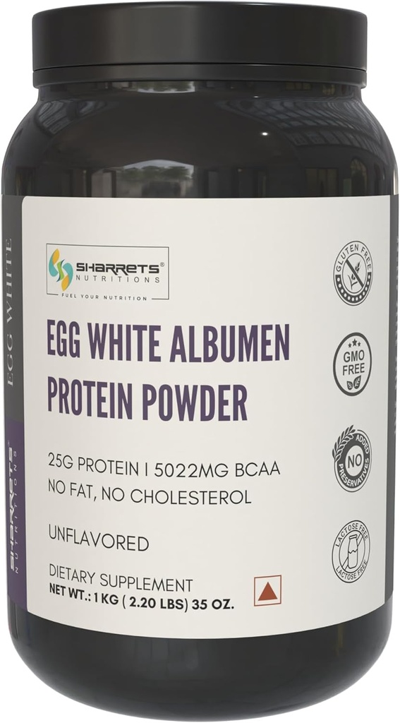 Egg White Albumen Protein Powder, 2.2 lbs Unflavored, Protein Powder for kvinder Mænd Voksne Atleter Bodybuilding Begyndere Drenge Piger Familie, Halal Certified - Non GMO, Gluten Dairy Free