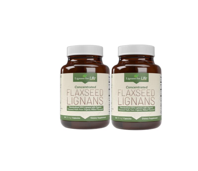 Lignans For Life Flaxseed Lignans for Dogs + SDG - Omega 3 Fedtsyrer, High Fiber Antioxidanter - Hjælper med at forbedre skinnende Coat, fordøjelig & hjerte sundhed Hør Seed for Hunde, 90 Flaxseed Capsules, 2 Pack