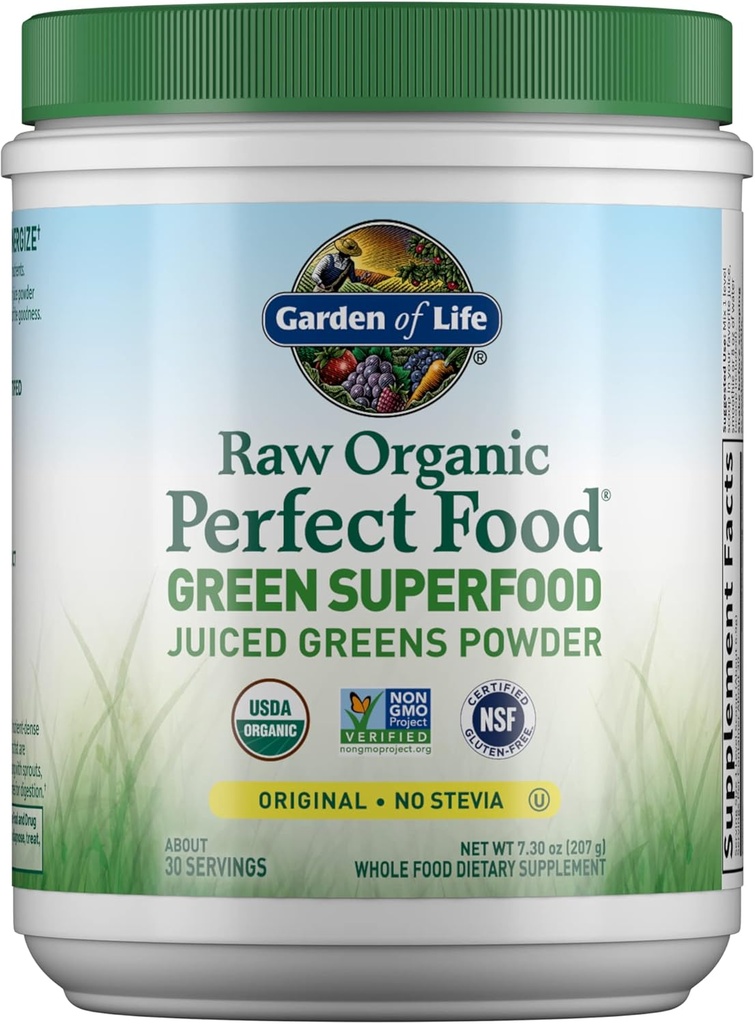 Have of Life Raw Organic Perfect Food Green Superfood Juiced Green Powder - Original Stevia- Free, 30 Servering, Non- GMO, Gluten Free Whole Food Dietary Supplement, Alkalize, Detocify, Energize