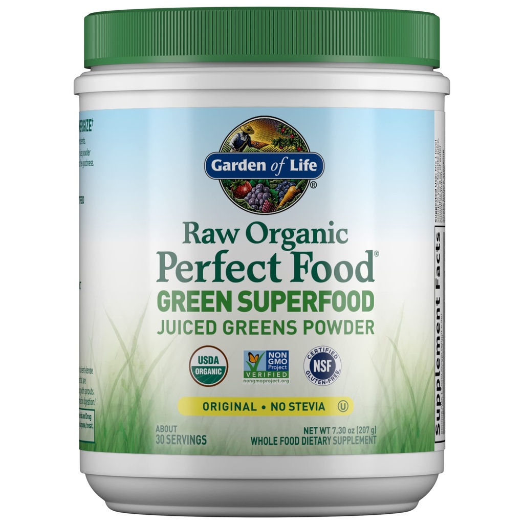 Have of Life Raw Organic Perfect Food Green Superfood Juiced Green Powder - Original Stevia- Free, 30 Servering, Non- GMO, Gluten Free Whole Food Dietary Supplement, Alkalize, Detocify, Energize