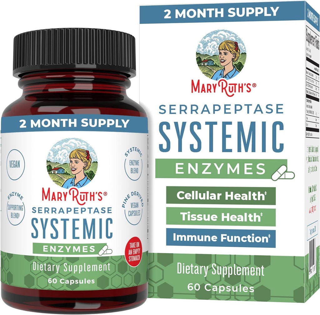 MaryRuth Organics Serrapeptase Enzymes Capsules Measures 124; Op til 2 Måned Supply Measures 124; Enzyme supplement til høj potens Sinus Relief Pills Measures 124; Tissue Health and Cellular Health Measures 124; Vegan Measures 124; Gluten Free Measures 124; 60 Greve