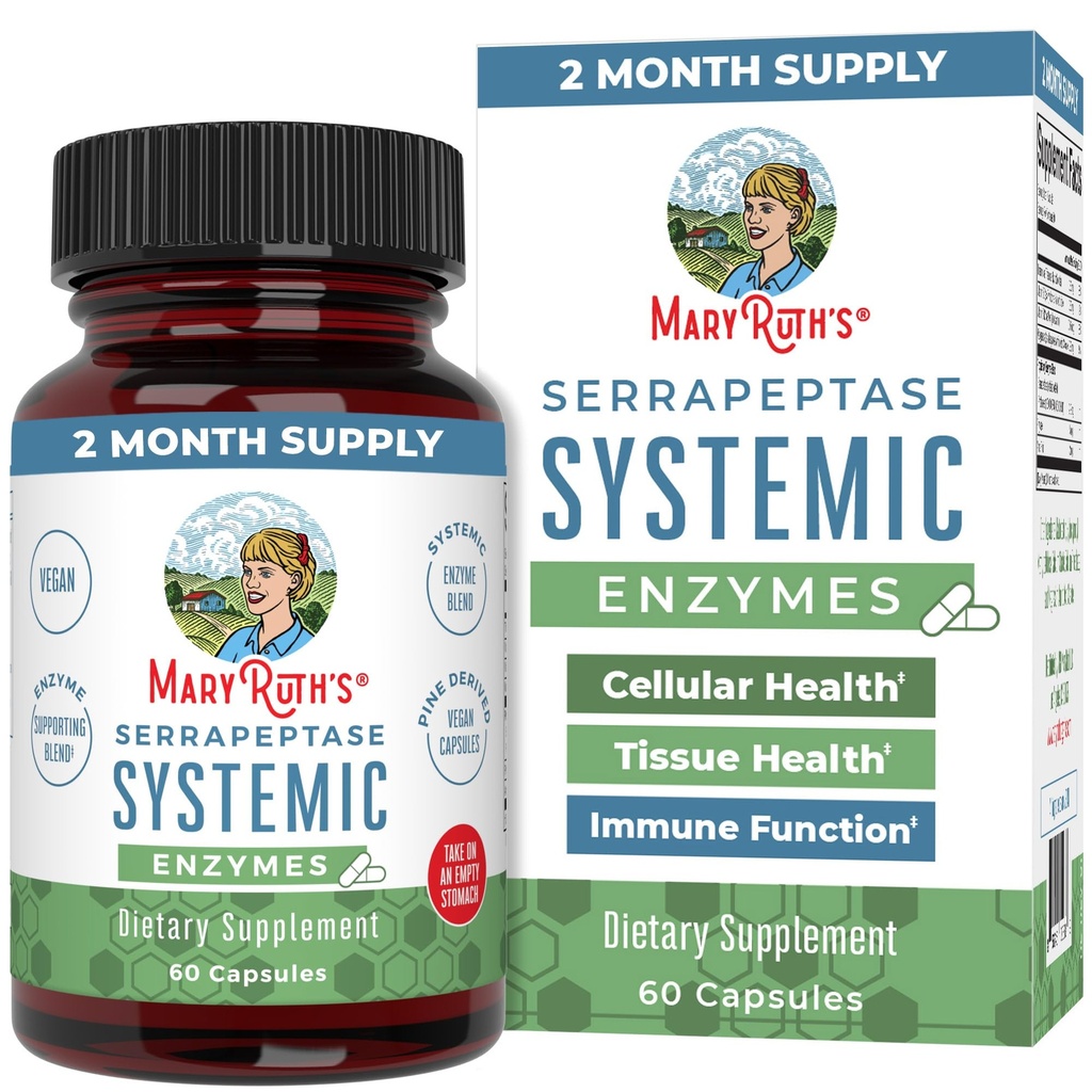 MaryRuth Organics Serrapeptase Enzymes Capsules Measures 124; Op til 2 Måned Supply Measures 124; Enzyme supplement til høj potens Sinus Relief Pills Measures 124; Tissue Health and Cellular Health Measures 124; Vegan Measures 124; Gluten Free Measures 124; 60 Greve