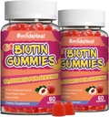 2 Pack Biotin Gummies for hårvækst 10000 mcg, Hår hud og negle Gummy med folinsyre, Vitaminer A, B, C, E & D, Vegan biotin Vitaminer for kvinder & mænd, 120 Gummies