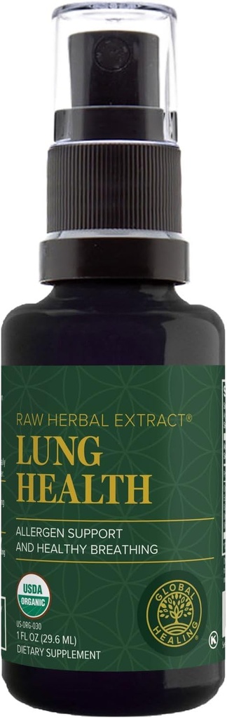 Global Healing Organic Lung Health Supplement - Urte Nasal Decongestant Spray til Lung Cleanse, Respiratory Support og Mucus Relief til åndedræt Easy - Normal Næseallergi og Sinus Defense - 1 Fl Oz