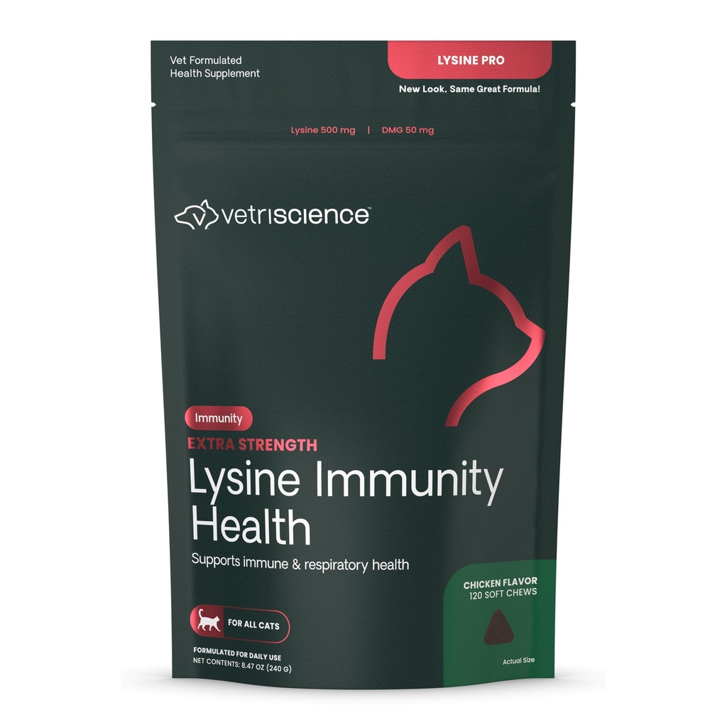 VETRISCIENCE Extra Strength Lysin Immunity Health Chews - Immunity Supplement for katte af alle aldre - Understøtter immunfunktion, Eye Health & Kardiovaskulær funktion - 120 Tæl