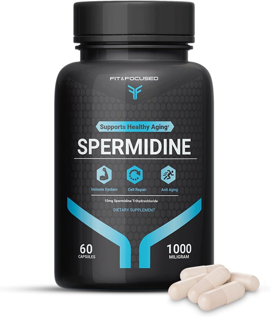 Fit & Focused Spermidine Hvede Germ Extract - Spermidine Supplements (10mg af 99% koncentreret Spermidin, 1000mg Ækvivalent med Økologisk Gæret Hvede Germ Oil), 60 Kapsler