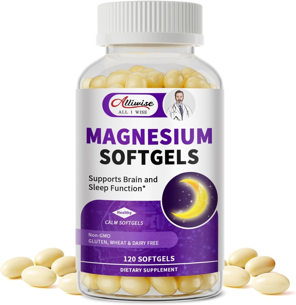 Magnesium Glycinat 400mg Softgel, små, glatte kapsler, Domach, med D3 & K2-vitamin til søvn, Slap af, Muskel, Knogler Sundhed