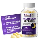 Magnesium Glycinat 400mg Softgel, små, glatte kapsler, Domach, med D3 & K2-vitamin til søvn, Slap af, Muskel, Knogler Sundhed
