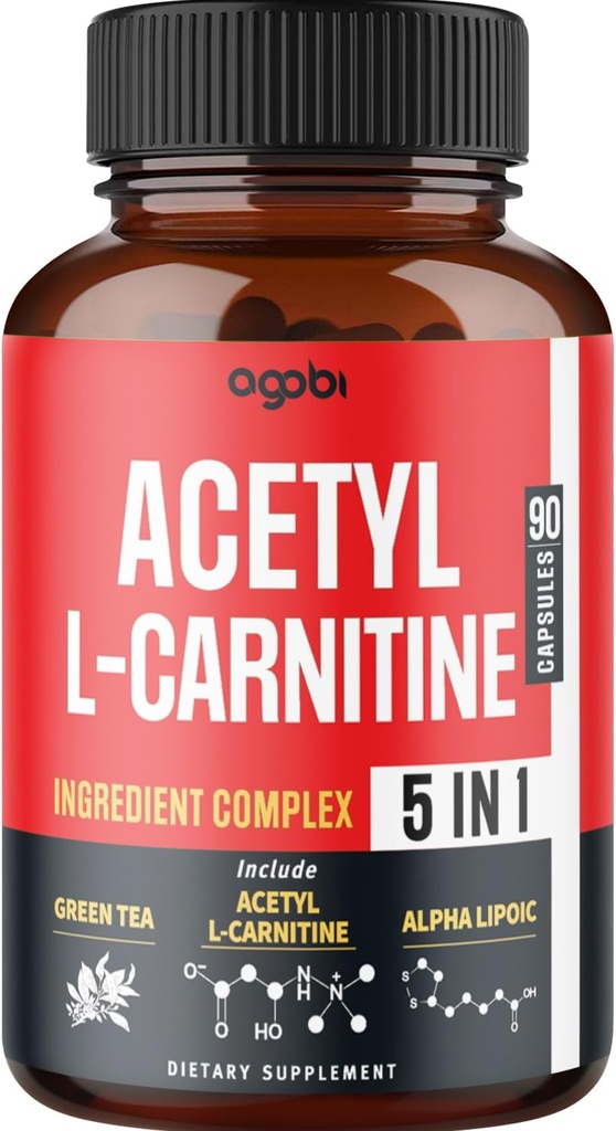 Acetyl L- Carnitin Supplement - 2600mg 3 Måneder - Blended with Alpha Lipoic Acid, Green Tea, Green Coffee Bean & Raspberry Ketoner - Memory & Brain Health Support, Non- GMO - 90 Vegan Kapsler