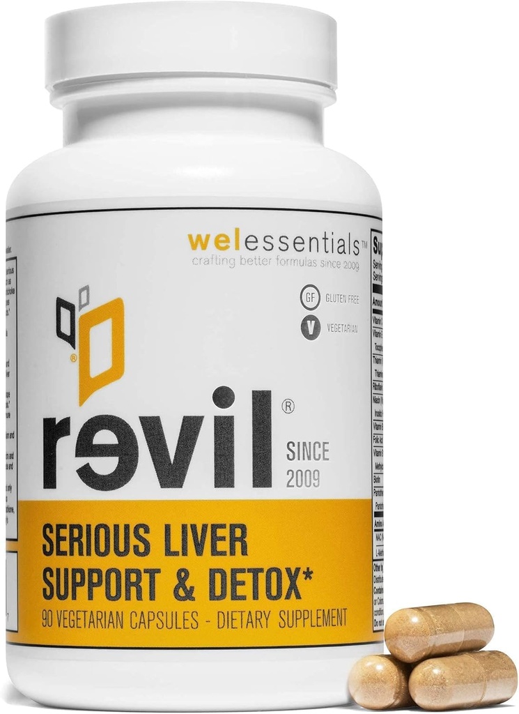 drikkwel Revil for lever sundhed & Support - 90 vegetariske kapsler - med mælk tidsel, NAC, Artiskoke, Burdock, C-vitamin - Gluten- Free