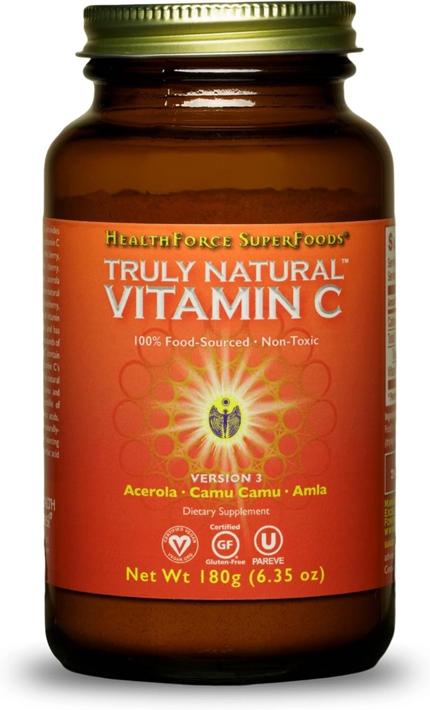 MENNESKELIGE SUPERFODS Truly Natural Vitamin C - immunsupporttillæg med Camu Camu Berry - vitamin C tillæg for immunsundhed - Vegan, ikke-GMO - 180 Bedste, 30 Servering