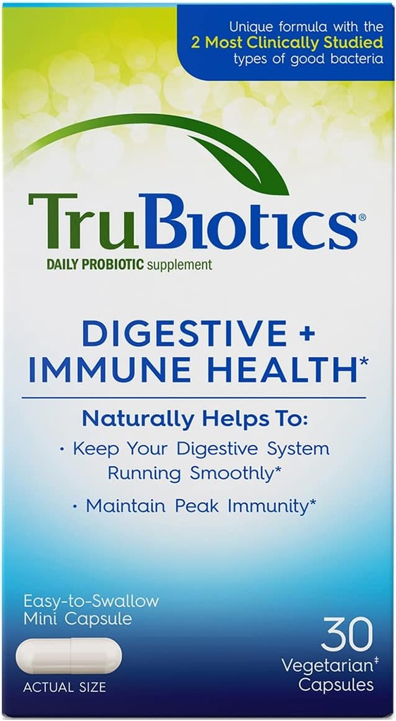 TruBiotics Daily Probiotic, 30 kapsler - Gluten Free, Soy Free fordøjelsesfremmende + immunforsvar Support for mænd og kvinder (nyt look)