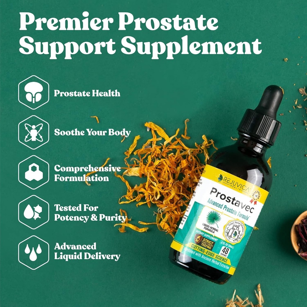 Prostavec Advanced Prostate Support - Flydende formel for hurtigere absorption med Pygeum, Saw Palmetto, Stinging Nettle + gurkemeje & Damiana - Vegan, Non- GMO - 6 fl oz