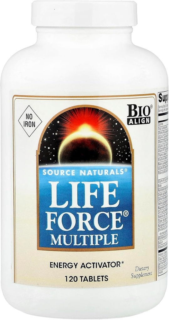 Source Naturals Life Force Multiple Iron Free Daily Multivitamin High Potency Essentielle Vitamin, Mineraler, Antioxidanter & Nutrienter - Energi & immunboost - 120 kapsler