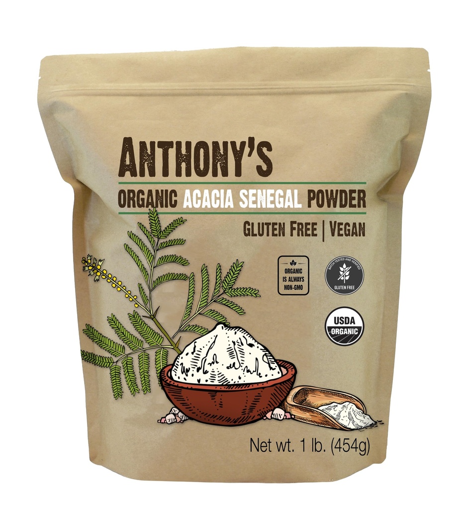 Anthony 's Organic Acacia Senegal Powder, 1 LB, Batch Testet Gluten Free, Ikke GMO, Opløselig Fiber, Prebiotic