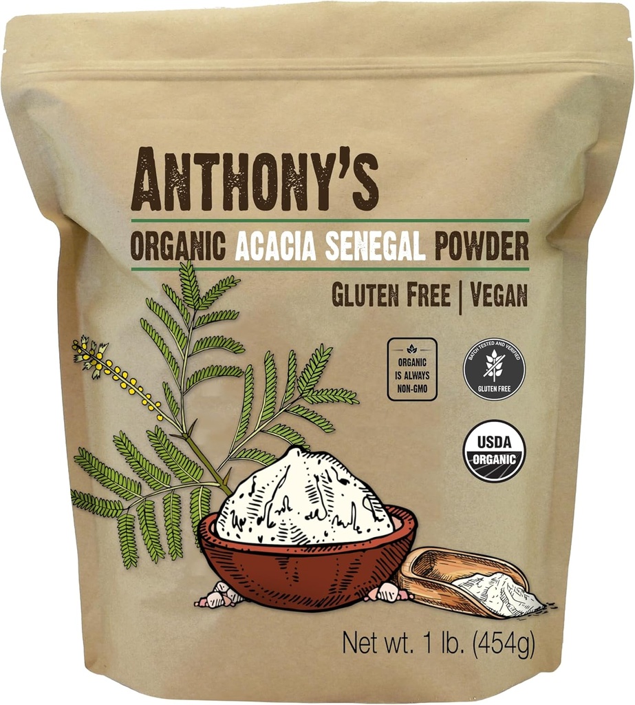 Anthony 's Organic Acacia Senegal Powder, 1 LB, Batch Testet Gluten Free, Ikke GMO, Opløselig Fiber, Prebiotic