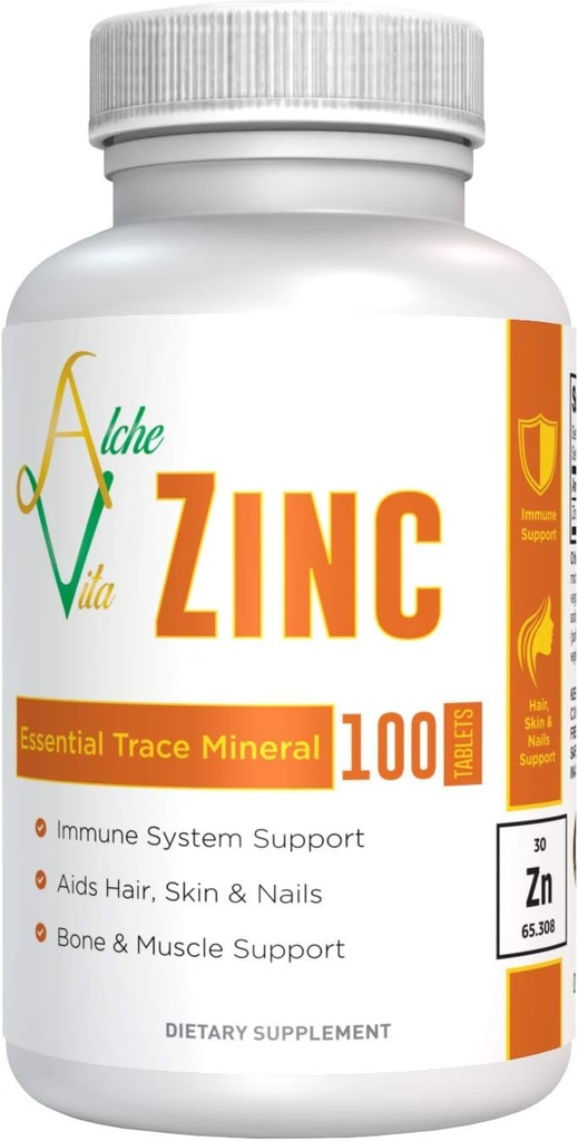 AlcheVita Zink 50mg - High Bio- Tilgængelighed - Essential Trace Mineral - Supplement for immunforsvar, Bones, Skin & Muskelstøtte
