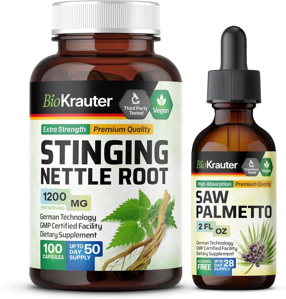 BIO KRAUTER Stinging Nettle 100 Kapsler & Saw Palmetto Tincture 2 Fl. Oz.