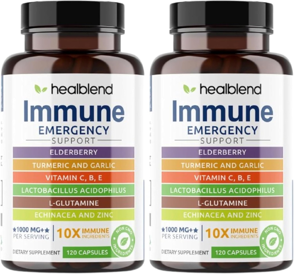 healmix 10 i 1 immunsupport Booster med Elderberry, Zink, Echinacea, Gurkemeje, Lactobacillus Acidophilus, for voksne (2 Pack)