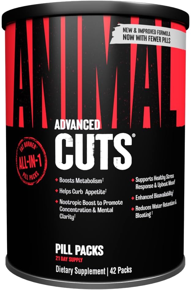 Animal Cuts Thermogen Fat Burner - Vægttab piller for kvinder og mænd for Metabolisme, Energi, Focus og Nootrop Brain Support med Ketoner Appetite Suppressant Diet Pills, 42 pakker