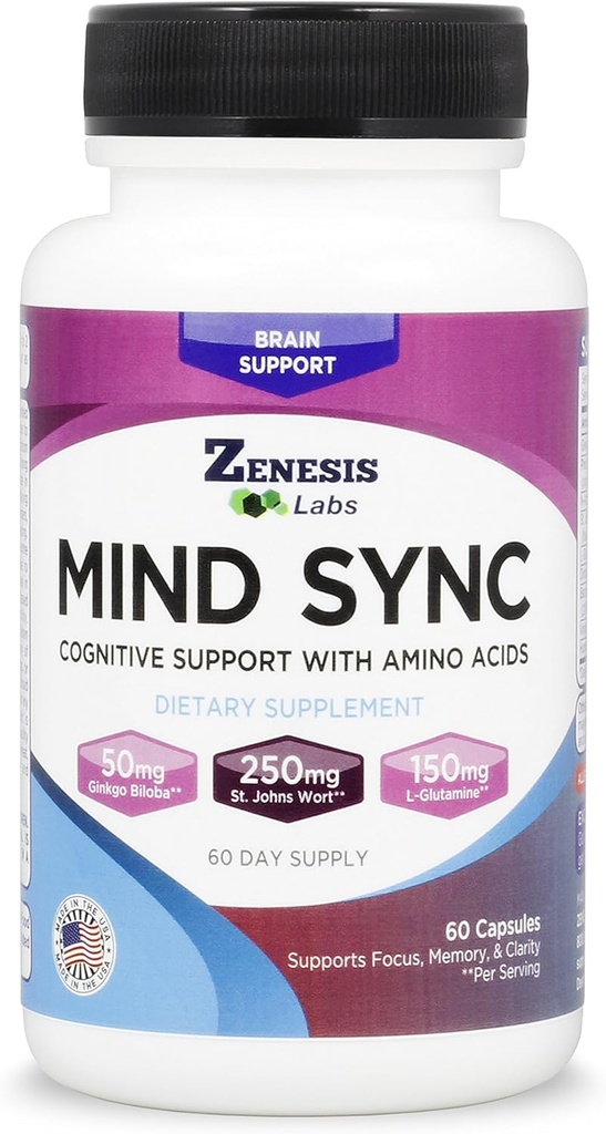 Zenesis Labs Mind SYNC - 60 kapsler med Ginkgo Biloba, St John 's Wart & L- Glutamin - Læs anmeldelser