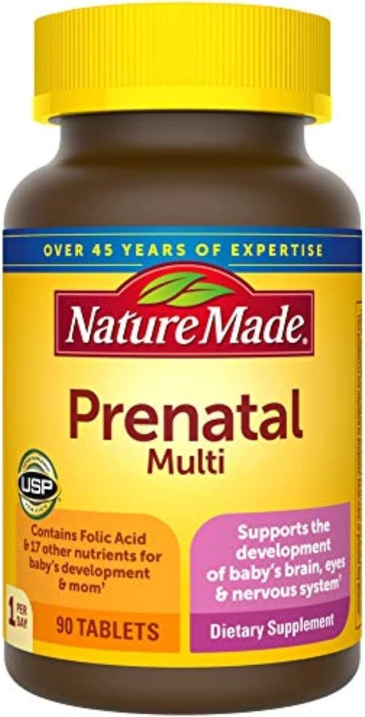 Natur Lavet prenatal Multi, 90 tabletter, folinsyre + 17 prenatale vitaminer og mineraler til støtte Baby Development og mor, D3- vitamin, calcium, jern, jod, C-vitamin og mere (pakke med 3)