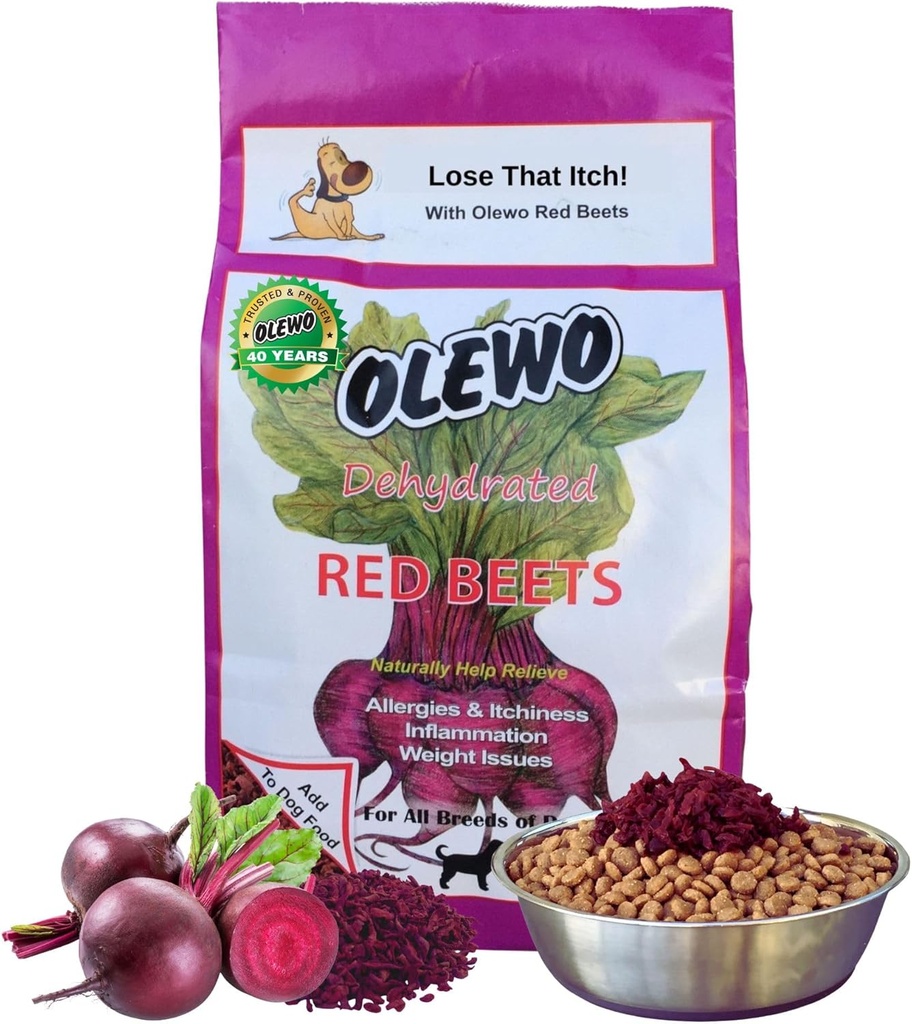 Olewo Original Red Beets for Dogs - Natural Anti Itch for Dogs, Hundemad Topper, Immun, Cleansing, Hud & Coat Support, Dehydreret Hel Food Dog Multivitamin, Fiber for Hunde, 1 LB