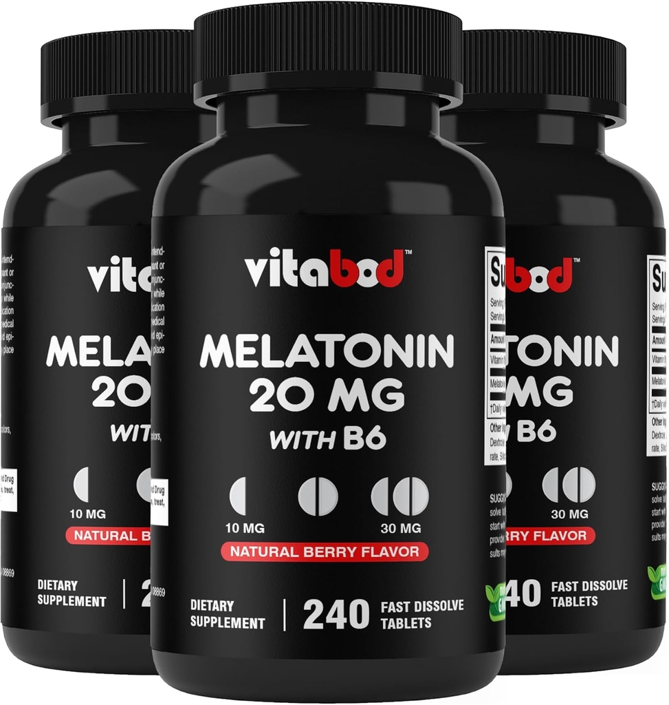 Melatonin 20 mg - 240 Fast Opløs tabletter - Drug Free - Natural Berry Flavor - Vegetarisk, Non- GMO, Gluten Free 240 Greve (Pack of 3)