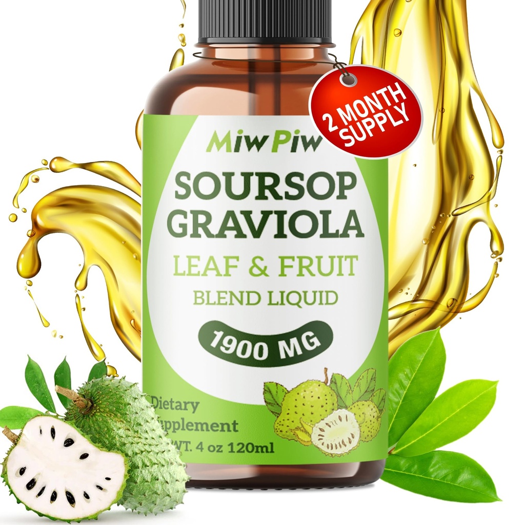 Soursop Liquid Drop 4 Fl oz for Cell Support & Regeneration, Immunboost, Slap af, lever og søvn, Soursop Bitters Liquid, Herbal Goodness, Sugar / Gluten Free, Natural Flavor