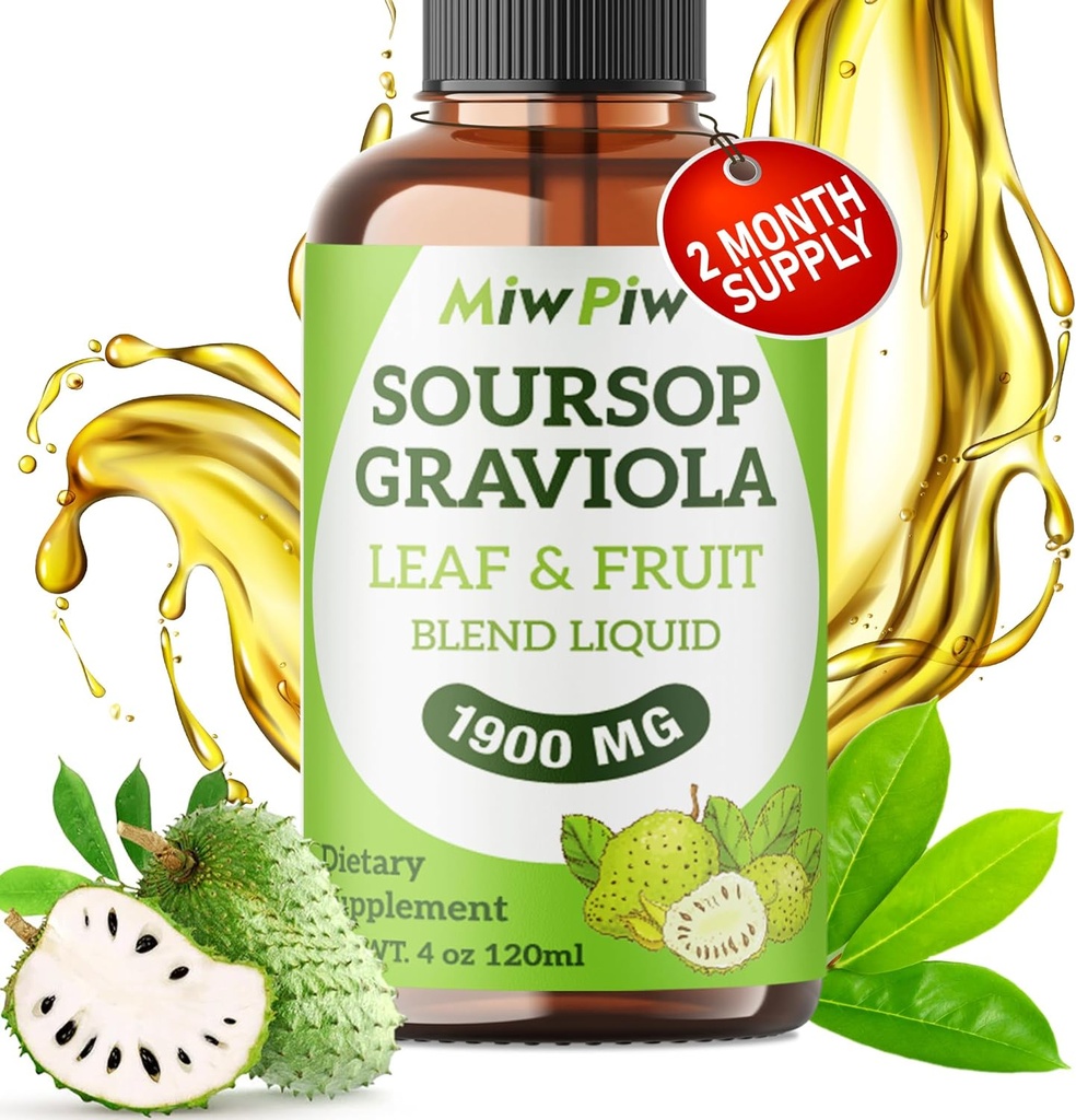 Soursop Liquid Drop 4 Fl oz for Cell Support & Regeneration, Immune Boost, Relax, Liver and Sleep, Soursop Bitters Liquid, Herbal Goodness, Sugar/Gluten Free, Natural Flavor
