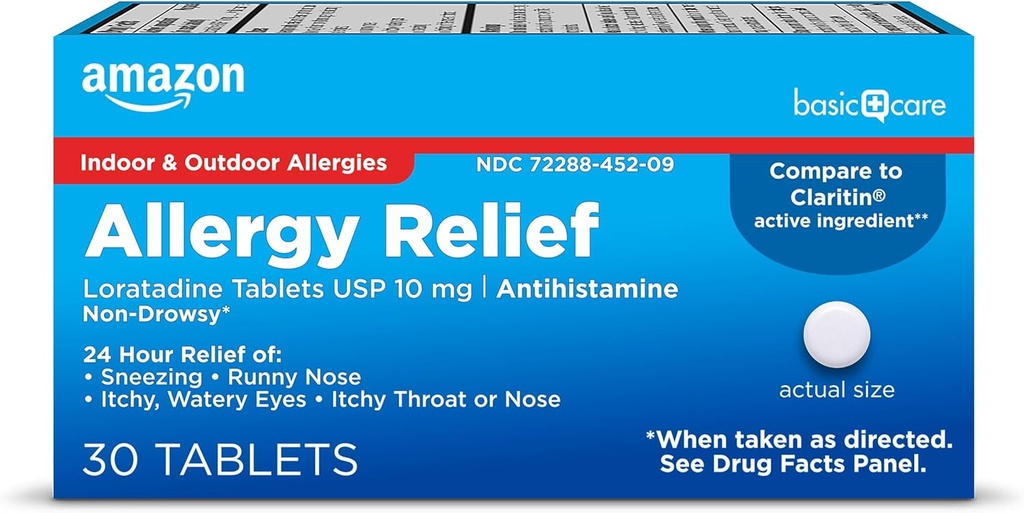   Basic Care Allergy Relief Loratadine Tablets 10 mg, 30 Count (Packaging may vary)