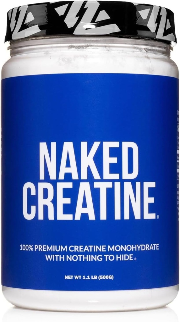 NAKED Pure Mikronized Creatin Monohydrat Powder - Unflavored, 500g, 1.1lb Bulk - Vegan, Non- GMO, Gluten- Free, Soy- Free, No Fillers, Understøtter muskelvækst & Styrke - 100 Servere