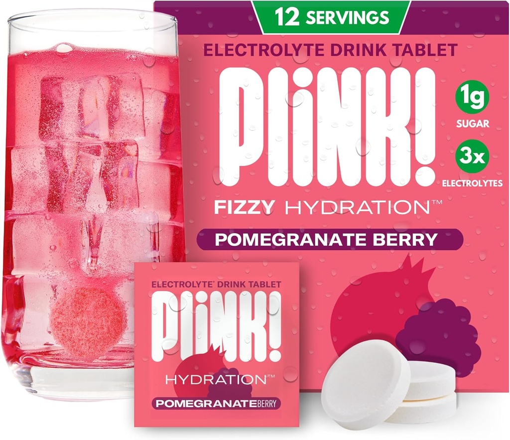 Plink! Fizzy Electrolyte Tablets for adult & Kids - Pomegranate Berry, 12ct - Familie - Friendly Daily Hydration - Low Sugar, Vegan, Keto Friendly, Non- GMO