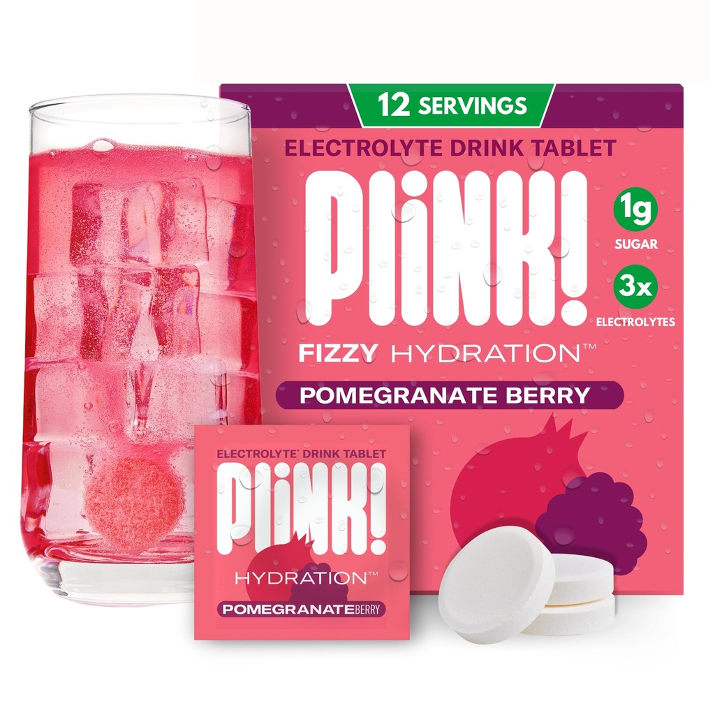 Plink! Fizzy Electrolyte Tablets for adult & Kids - Pomegranate Berry, 12ct - Familie - Friendly Daily Hydration - Low Sugar, Vegan, Keto Friendly, Non- GMO