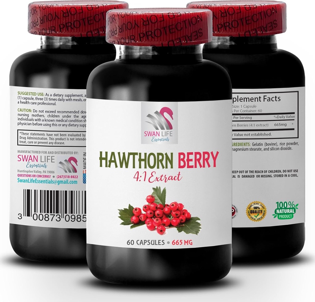 Hawthorn ekstrakt supplement - HAWTHORN BERRIES Extract - tjørn bær antioxidant, tjørn bær ekstrakt kapsler, bær ekstrakt pulver, vilde bær energi, tjørn energi 1 Flaske 60 Kapsler
