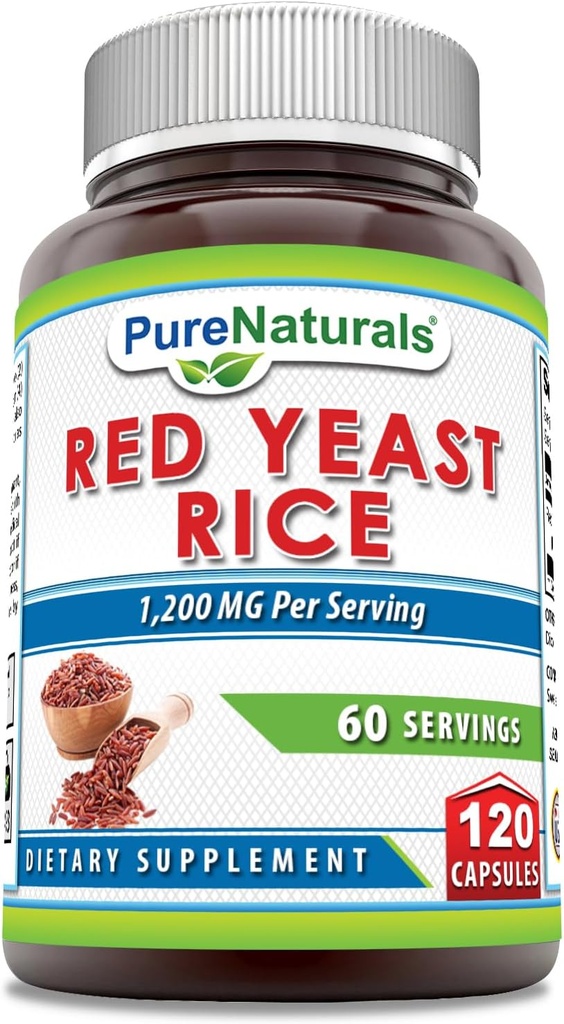 Pure Naturals Red Yeast Rice 1200 Mg per Serving, 120 Kapsler Supplement 124; Non-GMO-124; Gluten Free Measures 124; Lavet i USA