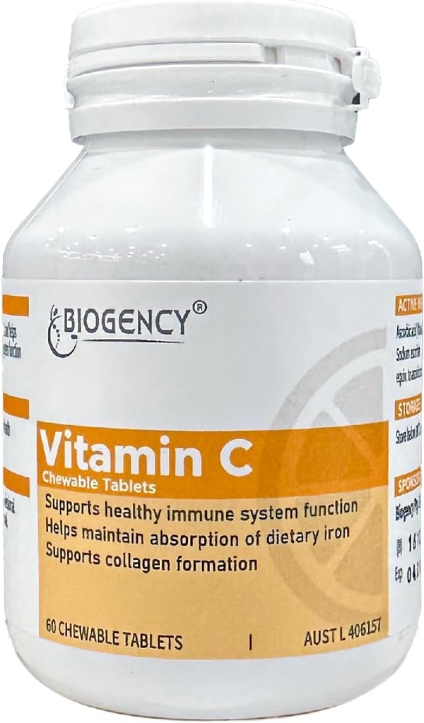 60 Tabletter Vegan Food Vitamin C Chewable Supplement - Absorb Organic Antioxidant Ascorbic Acid Forbedrer huden øger immunitet - Gluten fri for voksne og børn, 1 pakke