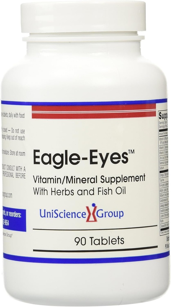 Eagle- Eyes, Optimal Vision Health med 500 mg Omega 3 Fiskeolie, Lutein, Zeaxanthin, Bilberry Fruit Extract, Vitamin A, C, E, Zink, NAC, Taurine, 90 tabletter
