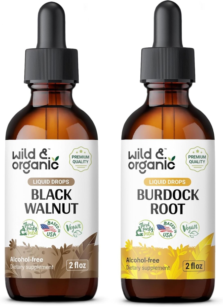 Wild & Organic Black Walnut Tinktur 2 fl oz & Burdock Root Tinktur 2 fl oz