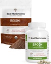 Ægte svampe Ergothioneine (60ct) og Reishi Organic Powder (45 Servere) Bundle med shiitake og Oyster Mushroom Ekstrakter - Longevity and Relaxation -Vegan, Gluten Free, Non- GMO