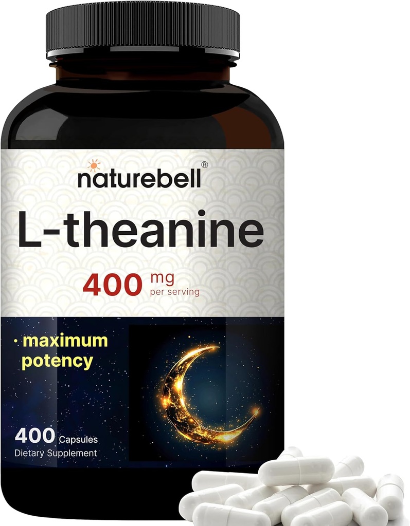 Double Strength L Theanine 400mg, 400 Capsules Measures 124; Max Potency L- Theanine Supplement for afslapning, søvn & Calm Support Measures 124; Bioavailable Free Form Measures 124; Natural Amino Acid for Women & Men Measures 124; Non- GMO