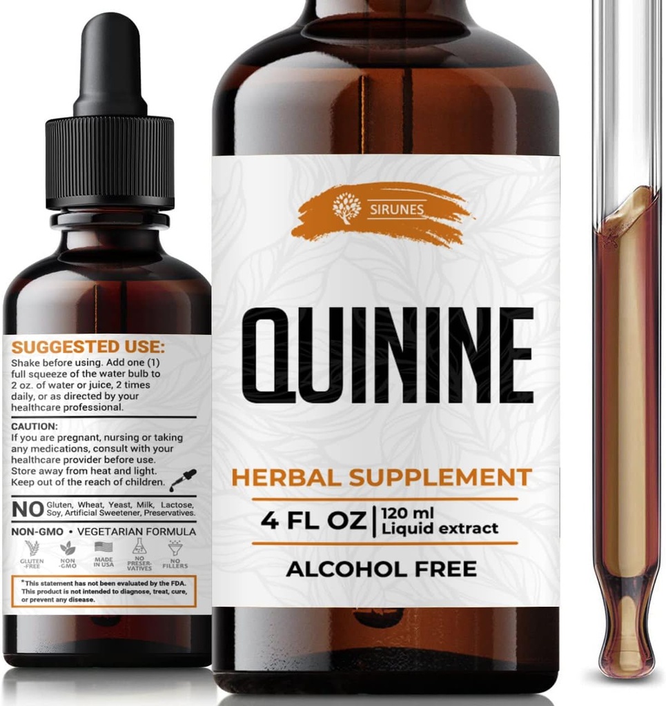 SIRUNES Quinin Tincture Extract Quinin Tørret Bark Herbal Supplement Quinine immunsystem Support Cinchona Bark Liquid Drops Alkohol og Gluten Free-4 fl Oz