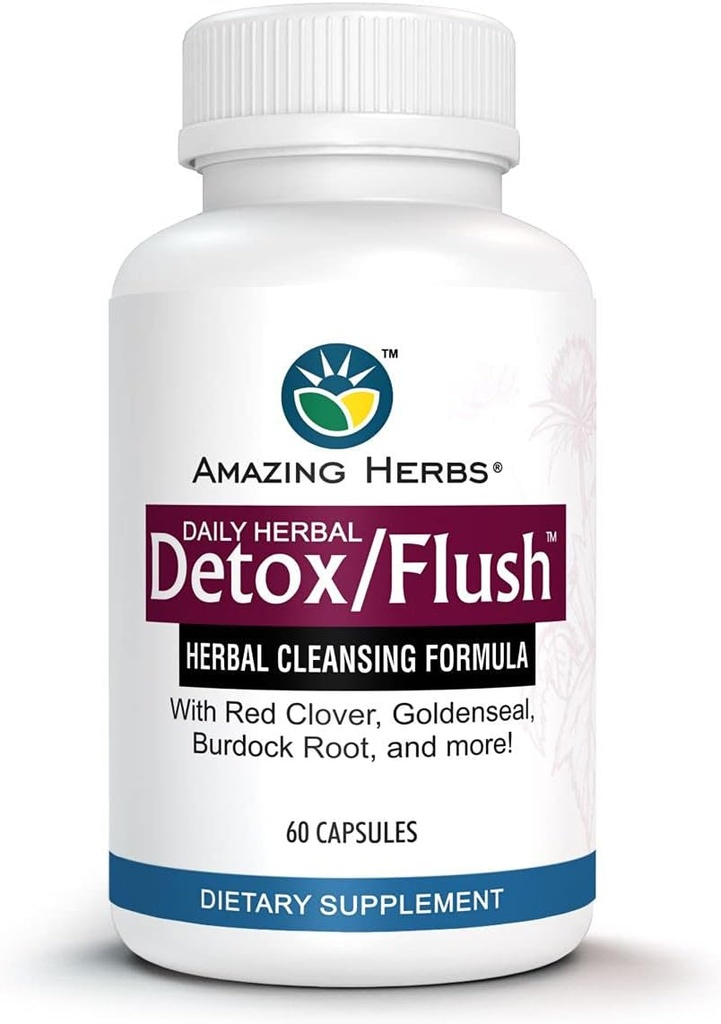 Amazing Herbs Detox / Flush Blood Ranifier - Alle naturlige afgiftende supplement Lavet med 7 kraftfulde rengørende & rensemidler - 60 Greve