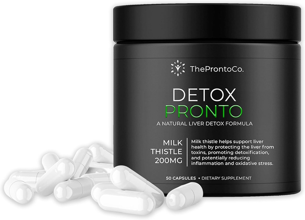 Pronto Lever Detox Supplement - Milk Thistle Extract 200mg, Lever Rengøring & Support Pills, Detox Formel til leversundhed, 50 kapsler