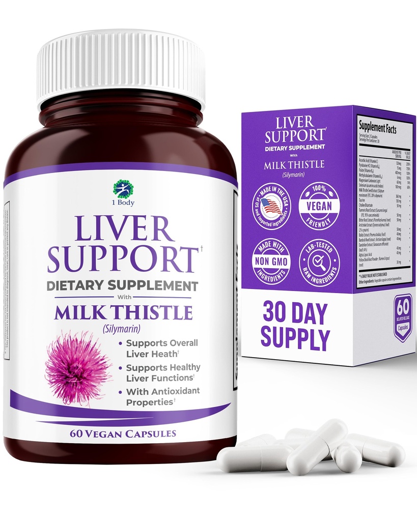 Leverstøtte - Detox & Cleanse Supplement (Vegetarisk) - Avanceret naturlig lever sundhed Formel, der kombinerer mælk tidsel, Selen, gurkemeje, vitamin B12, C-vitamin, Alpha Lipoic Acid, N Acetyl Cystein, Magnesium, Taurine og mere - 30 dages forsyning