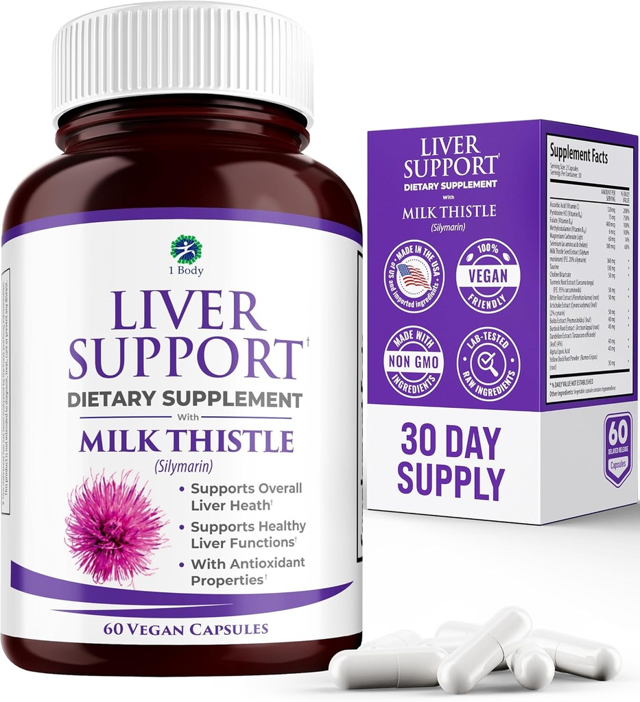 Leverstøtte - Detox & Cleanse Supplement (Vegetarisk) - Avanceret naturlig lever sundhed Formel, der kombinerer mælk tidsel, Selen, gurkemeje, vitamin B12, C-vitamin, Alpha Lipoic Acid, N Acetyl Cystein, Magnesium, Taurine og mere - 30 dages forsyning
