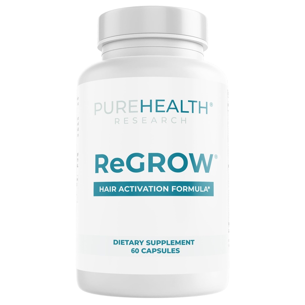 PURESUNDHEDSFORSKNING Regrow - hårvækstvitaminer - med sav Palmetto, biotin, kollagen, zink, jern, jod, selen & mere - hårkosttilskud til kvinder og mænd - 60 kapsler