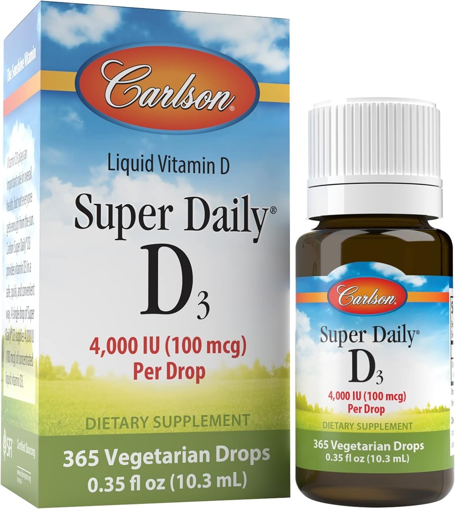 Carlson Super Daily D3 4000 IE (100 mcg), Heart & immunforsvar, Tænder & Knoglestyrke, Unflavored, 365 dråber